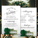 Elegant Emerald Green Rose Budget Wedding Program<br><div class="desc">These wedding programs are elegant and tasteful, while still being budget friendly. The design features a single long-stemmed emerald green rose lying on its side, reflecting in a pool of water with waves and ripples. The typography features lacy black script calligraphy, and there is room for details on the ceremony,...</div>