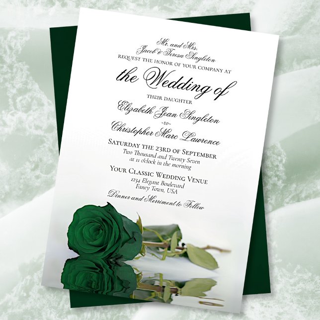 Elegant Emerald Green Rose Formal Wedding Invitation (Creator Uploaded)