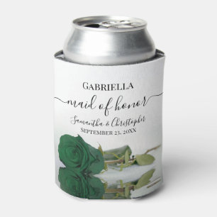 Elegant Emerald Green Rose Maid of Honour Wedding Can Cooler