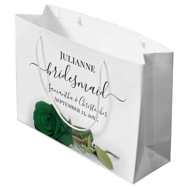 Elegant Emerald Green Rose Posh Bridesmaid Wedding Large Gift Bag (Back Angled)
