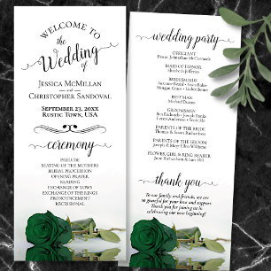 Elegant Emerald Green Rose Romantic Wedding Programme