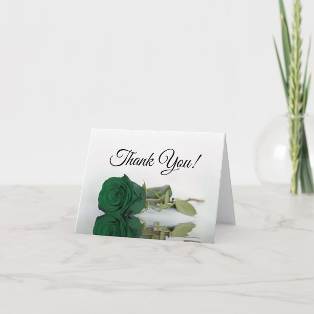 Elegant Emerald Green Rose Wedding Photo Inside Thank You Card (Front)
