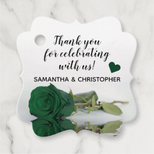 Elegant Emerald Green Rose Wedding Thank You Favour Tags