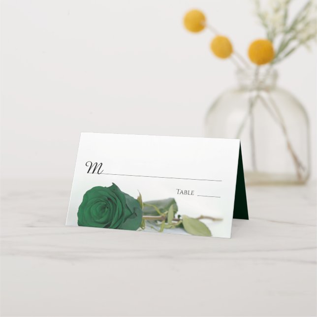 Elegant Emerald Green Rose Wedding Write-In Place Card (Front)