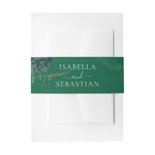 Elegant Emerald Green Rose Winter Wedding Invitation Belly Band