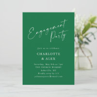 Elegant Emerald Green Script Engagement Party