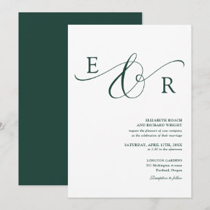 Elegant Emerald Green Script Monogram Wedding Invitation