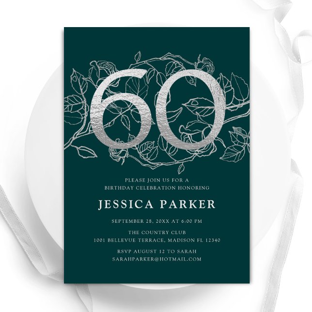 Elegant Emerald Green Silver 60th Birthday Invitation (Creator Uploaded)
