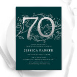 Elegant Emerald Green Silver 70th Birthday Invitation<br><div class="desc">Elegant emerald green silver 70th birthday party invitation. Customisable modern feminine design featuring roses botanical accents and faux glitter silver. Simple floral invite card perfect for a stylish female bday celebration. Personalise with your own details. Printed Zazzle invitations or instant download digital printable template.</div>