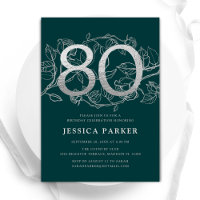 Elegant Emerald Green Silver 80th Birthday