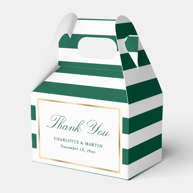 Elegant Emerald Green Stripes Wedding Thank You Favour Box (Front Side)