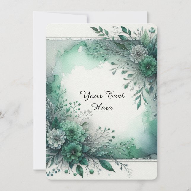 Elegant Emerald Green Watercolor Floral Invitation (Front)