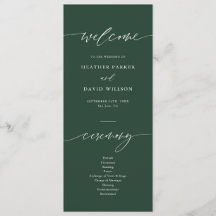 Elegant Emerald Green Wedding Ceremony Programme