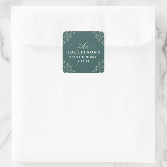 Elegant Emerald Green Wedding Classic Square Sticker (Bag)