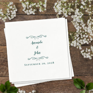 Elegant Emerald Green Wedding Reception Names Date Napkin
