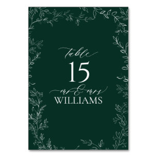 Elegant Emerald Green Wedding Table Number Card