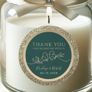 Elegant Emerald Green Wedding Thank You Classic Round Sticker