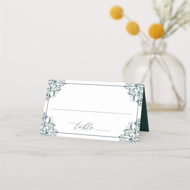 Elegant Emerald Green Wedding Vintage Classic Place Card (Front)