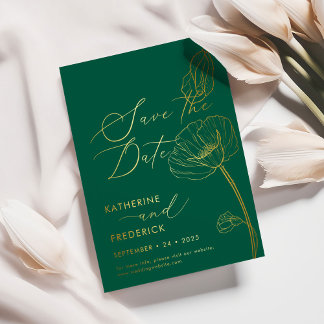 Elegant Emerald Green Wildflowers Save the Date