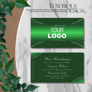 Elegant Emerald Green with Silver Border and Logo Business Card