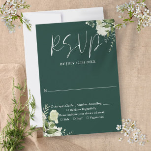 Elegant Emerald Greenery Floral Wedding RSVP Card