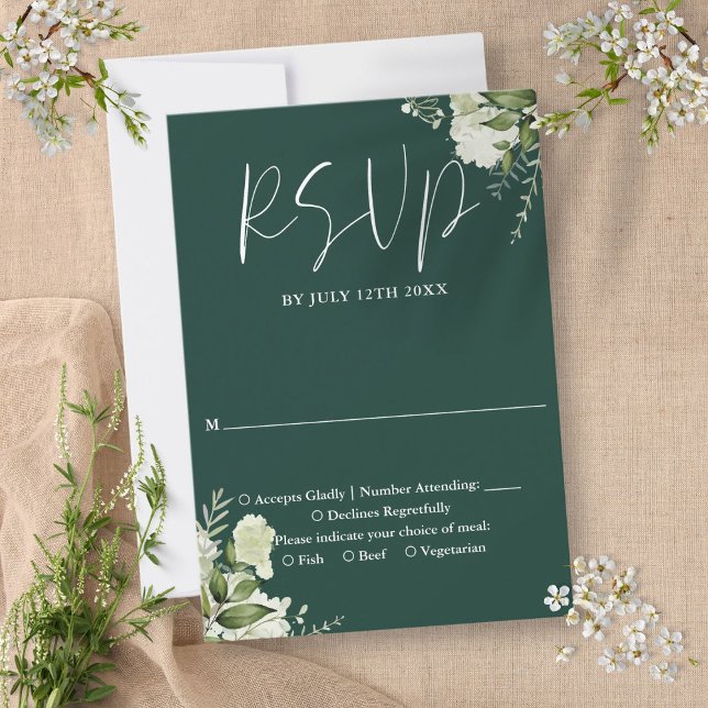 Elegant Emerald Greenery Floral Wedding RSVP Card (Elegant Emerald Greenery Floral Wedding RSVP Card)