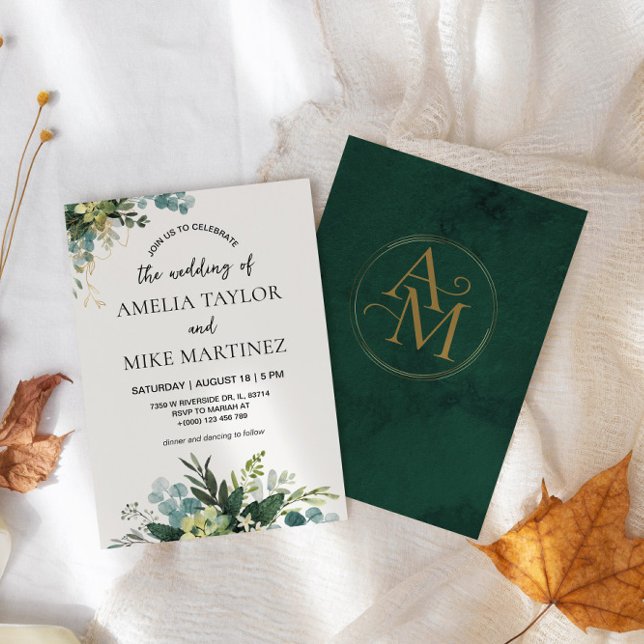 Elegant Emerald Greenery Wedding  Invitation (Creator Uploaded)