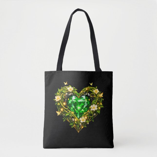 Elegant Emerald Heart Luxury Tote Bag (Front)