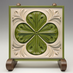 Elegant Emerald Ivory Fleur-de-Lis Tile