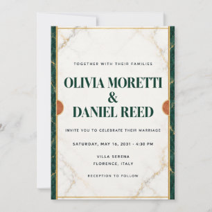 Elegant Emerald Ivory Marble Wedding Invitation