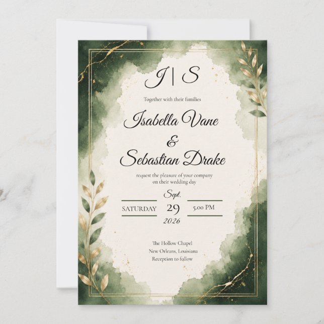 Elegant Emerald Minimalist Luxury Wedding  Invitation (Front)