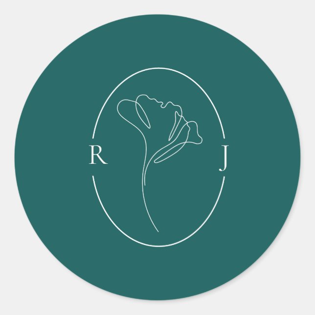 Elegant Emerald Outlined Monogram Wedding Classic Round Sticker (Front)