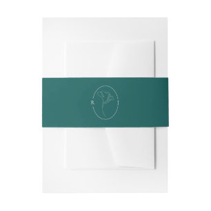 Elegant Emerald Outlined Monogram Wedding Invitation Belly Band