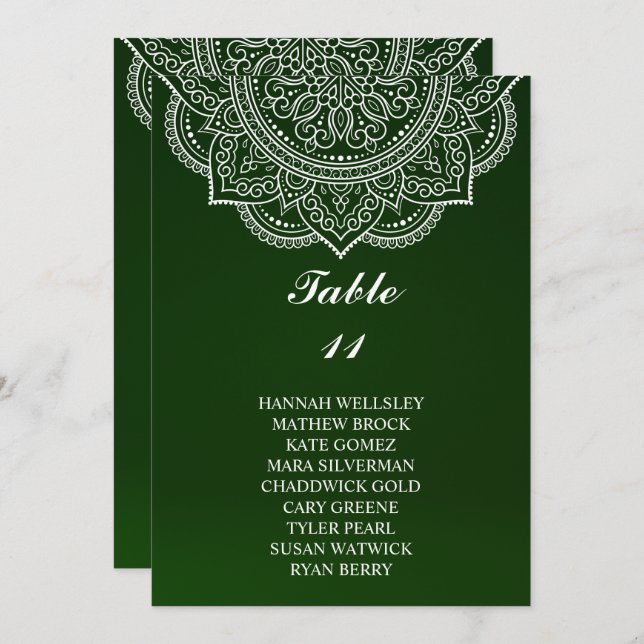 Elegant Emerald Paisley Wedding Seating Chart Invitation (Front/Back)