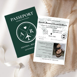 Elegant Emerald Passport Photo Wedding Invitation