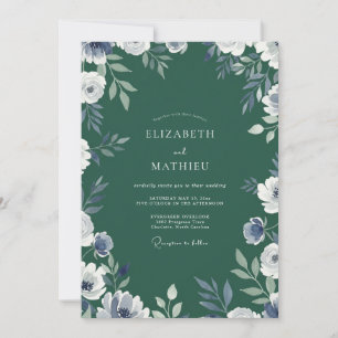Elegant Emerald Periwinkle Watercolor Wedding Invitation