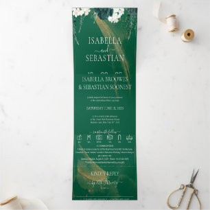 Elegant Emerald Roses All In One Wedding Tri- Tri-Fold Invitation