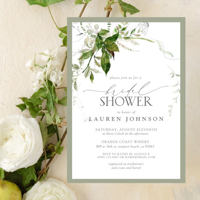 Elegant Emerald & Taupe Watercolor Bridal Shower Invitation (Bridal Shower Invitation!)