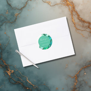 Elegant Emerald Teal Marble Watercolor Wedding Classic Round Sticker