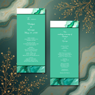 Elegant Emerald Teal Marble Watercolor Wedding Programme