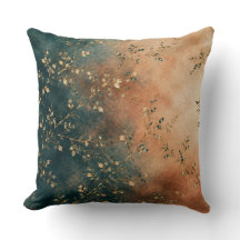 Elegant Emerald Teal & Rust Gold Botanical Throw P