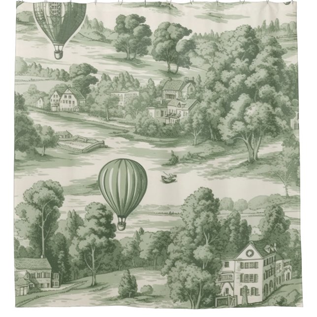 Elegant Emerald Toile de Jouy Landscape Pattern Shower Curtain (Front)