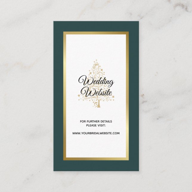 Elegant Emerald Winter Wedding Website Enclosure Card (Front)