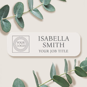 Elegant Employee Logo Magnetic or Pin Off-White Name Tag