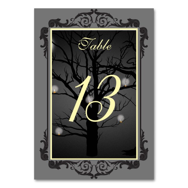 Elegant Enchanted Forest Gothic Flourish Frame Table Number (Front)
