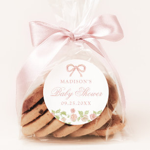 Elegant Enchanted Pink Floral Baby Shower Classic Round Sticker