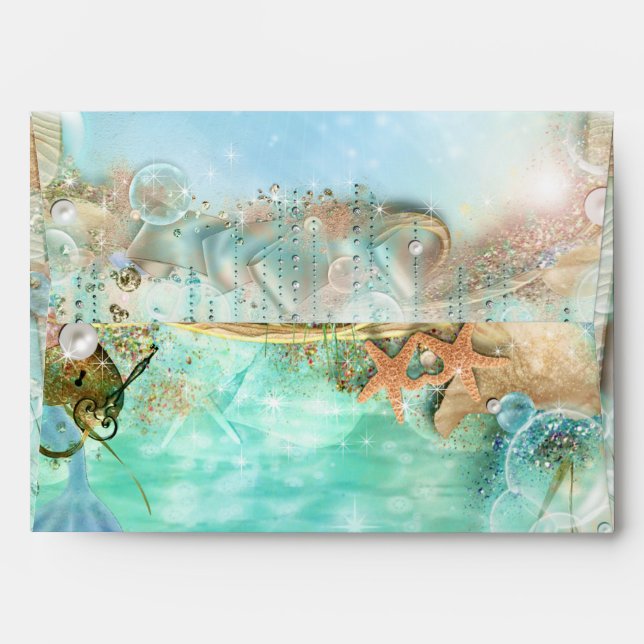 Elegant Enchanted  Sea Beach Invitation Envelopes (Back (Top Flap))
