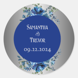 Elegant Enchantment: Monogrammed Silver & Blue  Classic Round Sticker