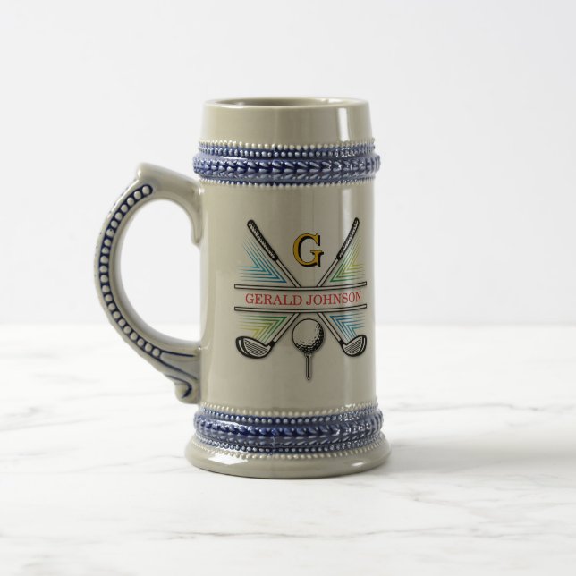 Elegant Energetic Golf Monogram Design Beer Stein (Left)