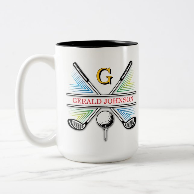 Elegant Energetic Golf Monogram Design Two-Tone Coffee Mug (Left)